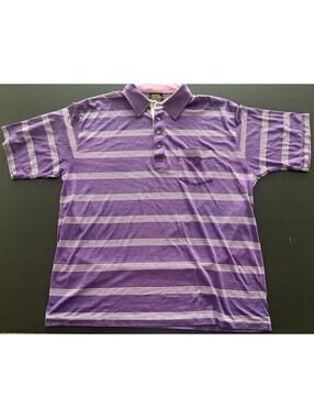 Vintage Chip Beck Striped Polo Shirt Mens XL Purple/White Golf Short Sleeve